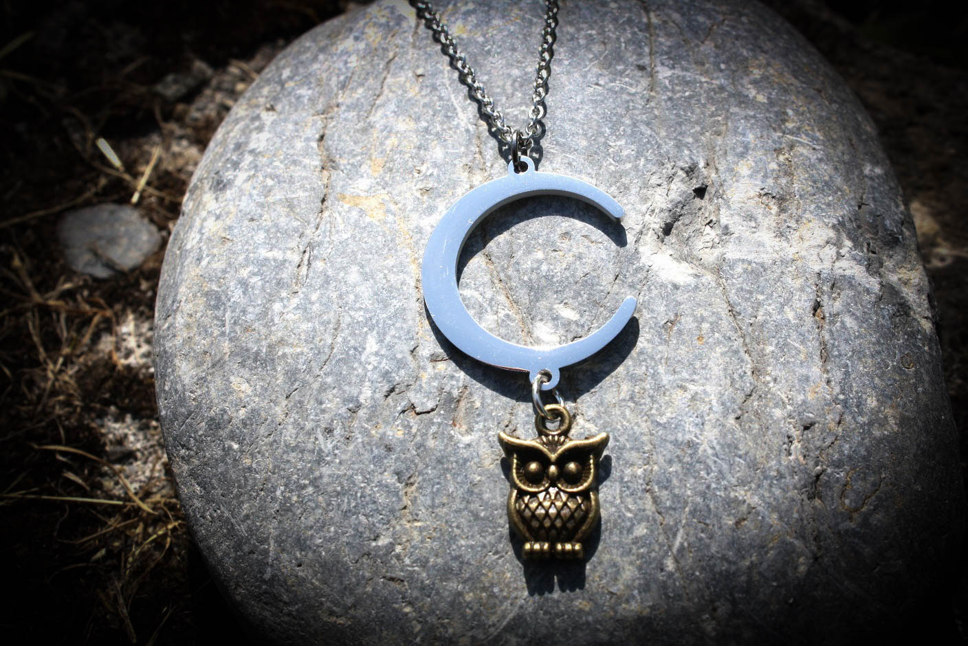 Moon and owl necklace