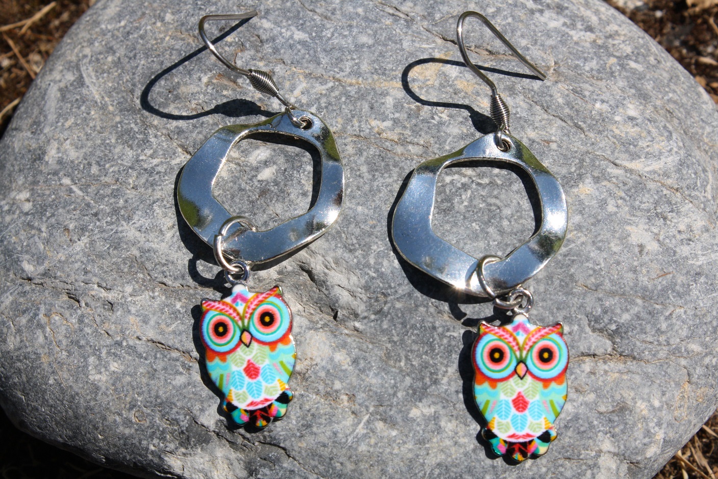  Blue green owl earrings