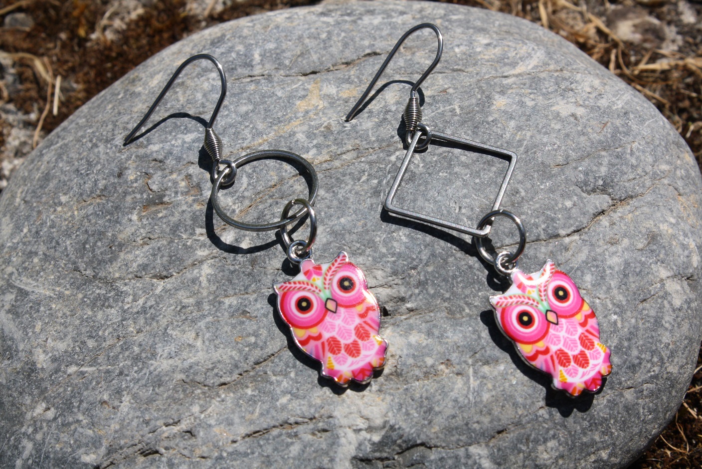  Pink owl earrings