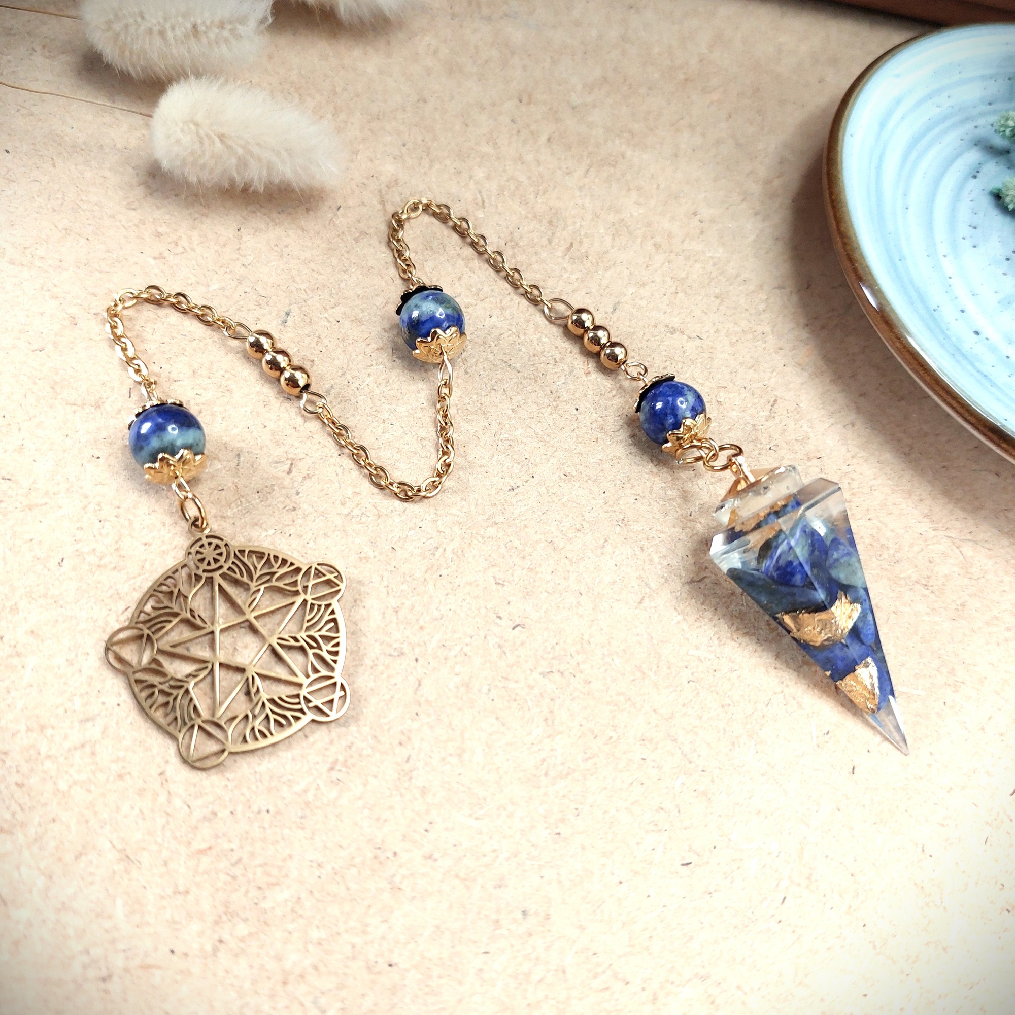 Pendule divinatoire pentacle pierres à personnaliser