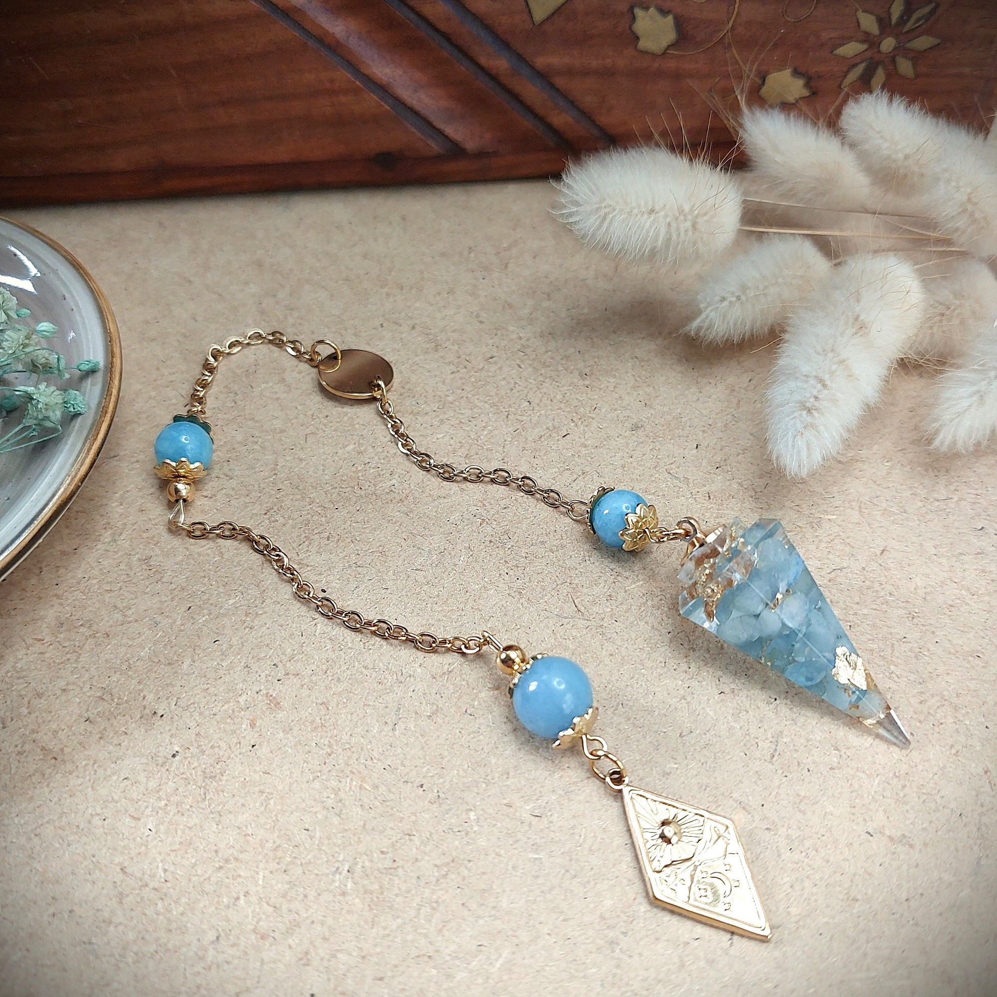 Pendule divinatoire Rayon Lunaire, pierres au choix, à personnaliser